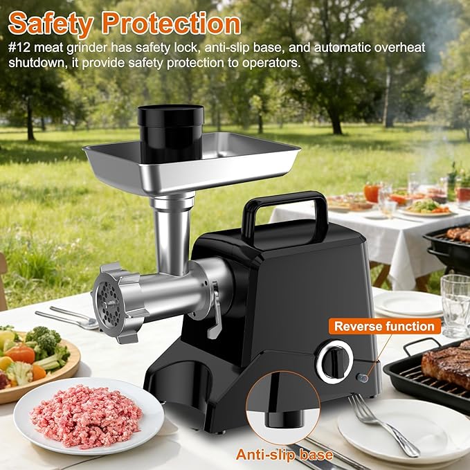 Commercial Meat Grinder Mincer, Heavy Duty Sausage Stuffer, Peak Power 3150W with S.S. Blade, Multi-Size Grinding Glates and Sausage Tube, Reversal Fuction, for Catering, ETL Certified