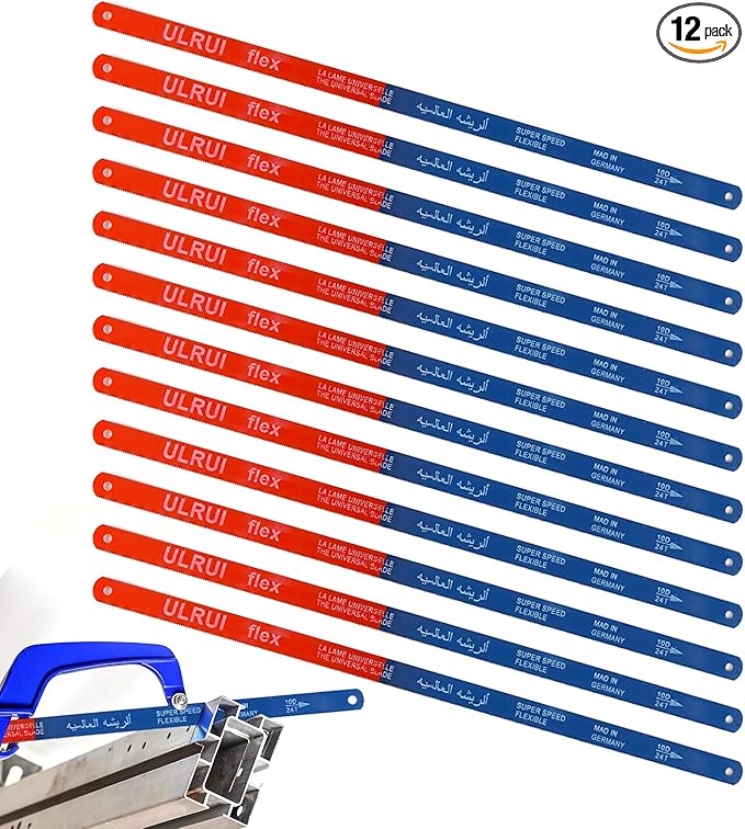 12 PCS Hacksaw Blades Replacement Sets, 12.4'' High Speed 24 T Hack Saw Blades, Bi-Metal Hss Cutting Blades, Suitable for DIY Enthusiast, Woodworking, Plastic Cutting and Soft - Metal Cutting