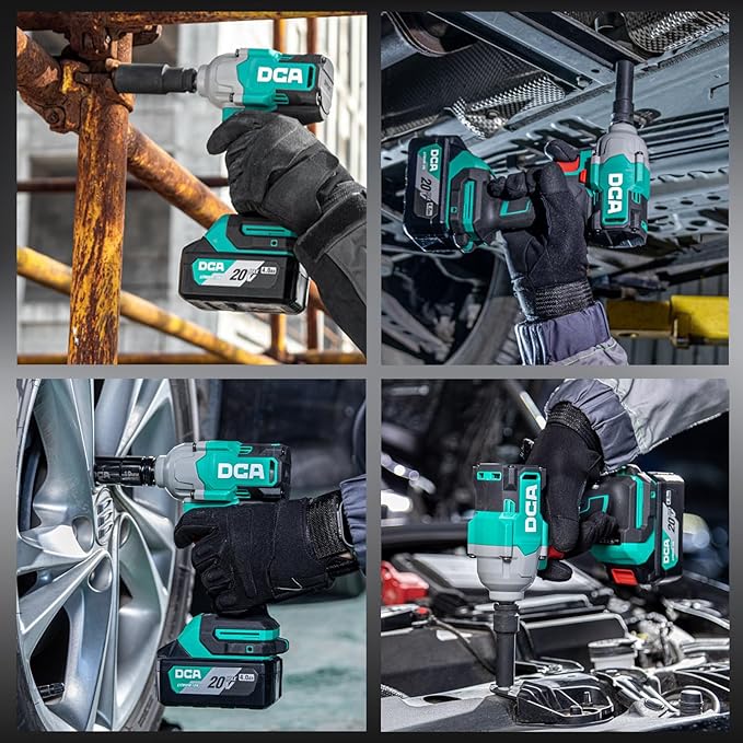 DCA 20V Brushless Impact Wrench Cordless, 682Nm Max Torque, 1/2" Hog Ring Impact Gun, 2 * 4000mAh Li-ion Battery, 4 Modes, LED Light, Compact Design, Smart Loosen Function