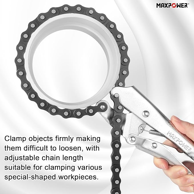 MAXPOWER Locking Chain Clamp, 9-Inch Locking Chain Pliers with 47.2??Chain, 14.2??Diameter, Quick Release