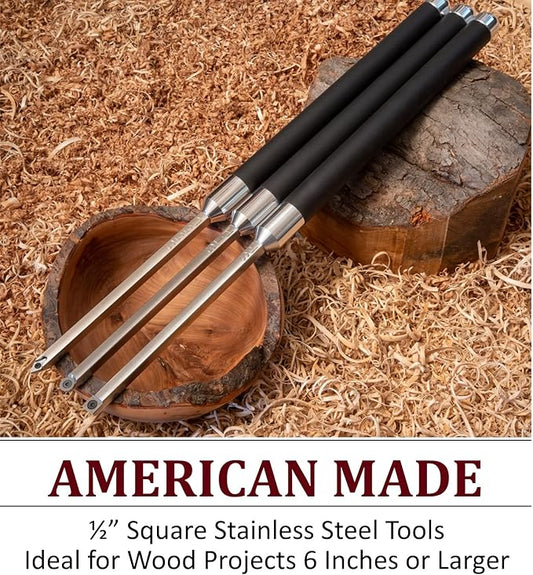Simple Woodturning Tools Carbide Lathe Turning Tool Set of 3 Full Size with 17" Foam Grip Handles, USA Made
