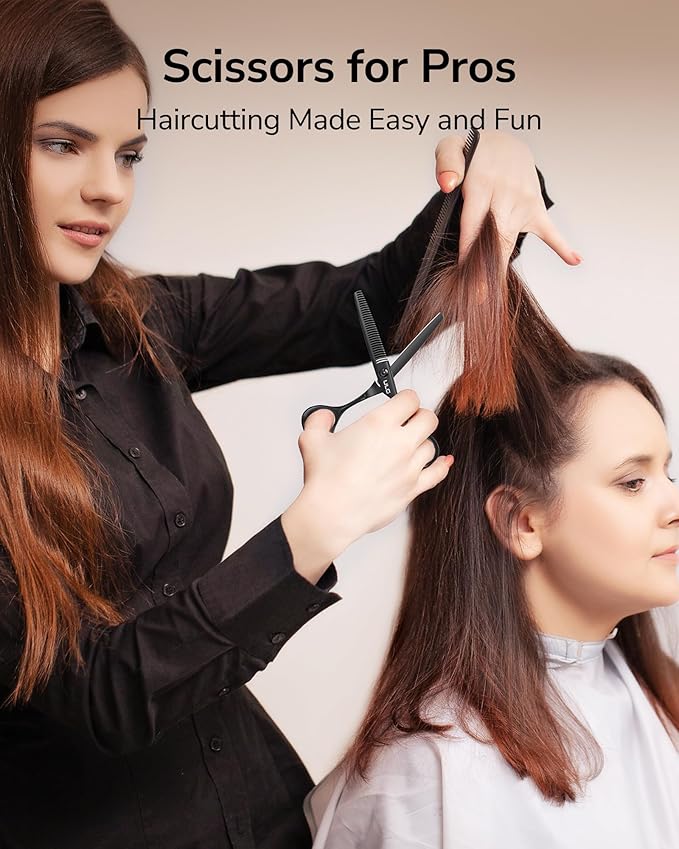 ULG Seamless Thinning Scissors ??Professional Stainless Steel, Teflon Coated, Ergonomic Offset Handles, Precision Serrated Blades for Natural Hair Thinning and Layering, Ideal for Stylists and Barbers