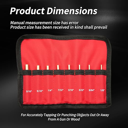 8-Piece Brass Punch Set, Removing Repair Tool 1/8", 9/64", 5/32", 3/16", 7/32", 1/4", 9/32" and 5/16" Brass Pin Drive Punch Set