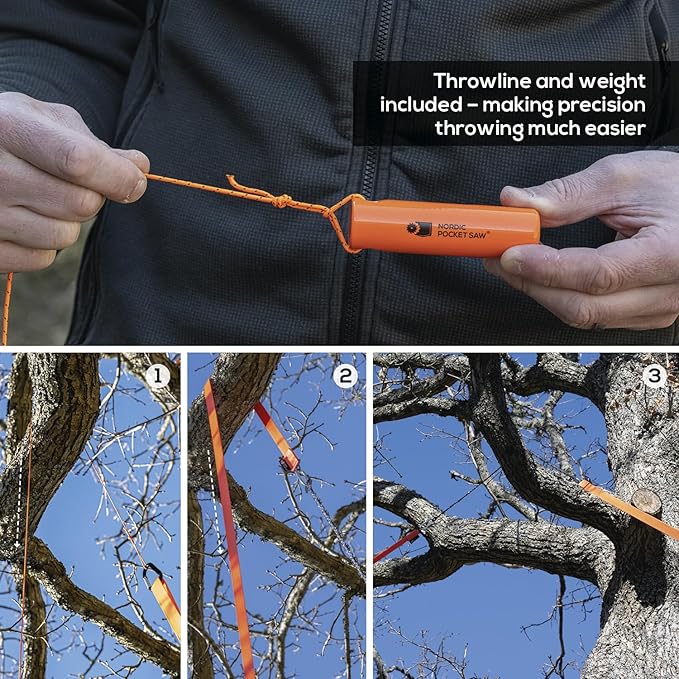 Nordic Pocket Saw High Limb Rope Saw - The Arborist V.2-32" Rope Chainsaw Double Sided with Sawteeth on Each Link - 36 feet Straps and 66 feet Throwline - Tree Limb Cutter with Storage Bag
