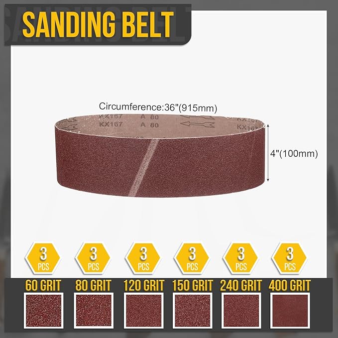 4 x 36 Inch Sanding Belt, 12 Pcs 60/80/120/150/240/400 Grit Knife Sharpener Belts Work Sharpening for Belt Sander Knife Carving Tool Metal Working