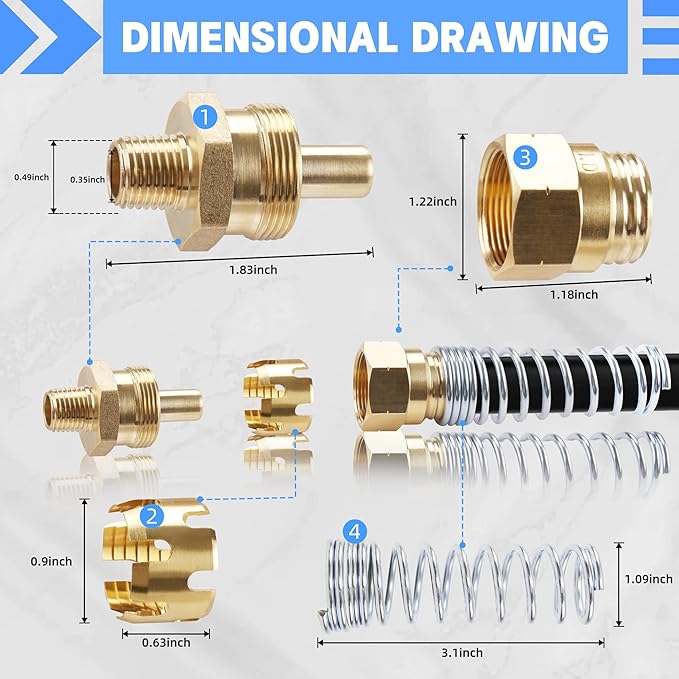 3/8??Hose x 1/4??Male Connector with Spring Guard, Dazakoot 2 Pack Air Brake Hose End Fitting with 2 Pack 3/8??Sleeve Tube
