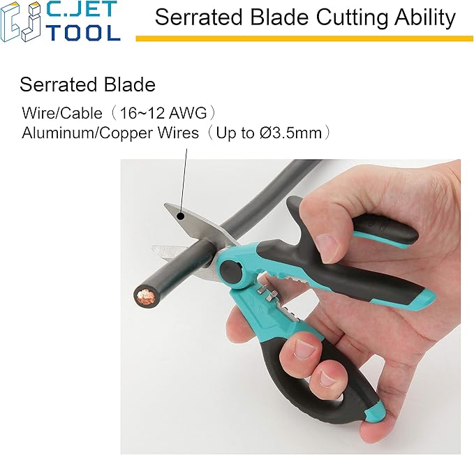 7" Stainless Professional Electrician Scissors Multi-Grip Design Aluminium Copper Soft Cable