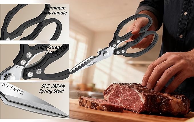 Kitchen Scissors, Multi-All Purpose Japan Kitchen Shears, Heavy Duty Dishwasher Safe Food Scissors for Chicken, Poultry, Fish, Meat & Herbs Christmas Gifts for Men Women Mom Dad
