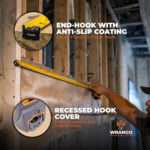 Wrango Tools 25 FT Tape Measure - Retractable Measuring Tape - Oversized & Double-Sided Print - Blade Lock, Finger Brake - Nylon Coating, 10' Stand-Out - 13' Reach / 1-1/16" Blade - 2 Pack