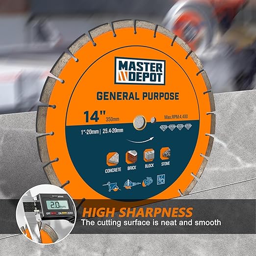 14 inch Diamond Saw Blade for Angle Grinder,Segmented General Purpose Blade Dry/Wet Cutting Blade for Concrete, Paver, Masonry, Terrazzo, Stone, Granite, Block, 1"-7/8" Arbor (1 Pack)