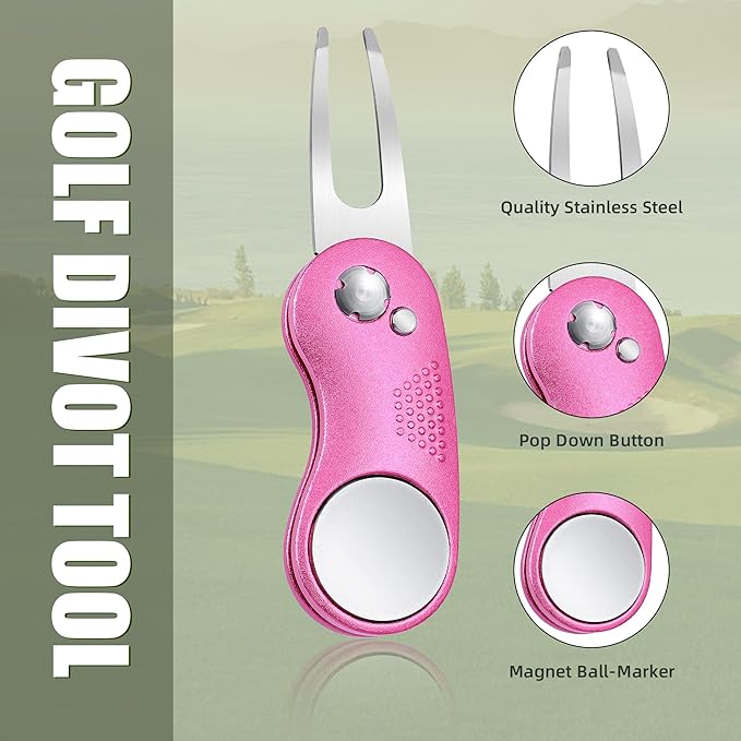 Mile High Life Golf Divot Repair Tool, All Metal Foldable Divot Tool with Pop-up Button & Magnetic Ball Marker