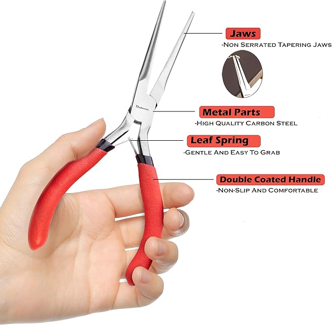 Needle Nose Pliers 6 Inch - Precision Pliers with Extra Long Tapering and Non-Serrated Jaws for Jewelry Making, Bending Wire and Small Object Gripping - Pack 1
