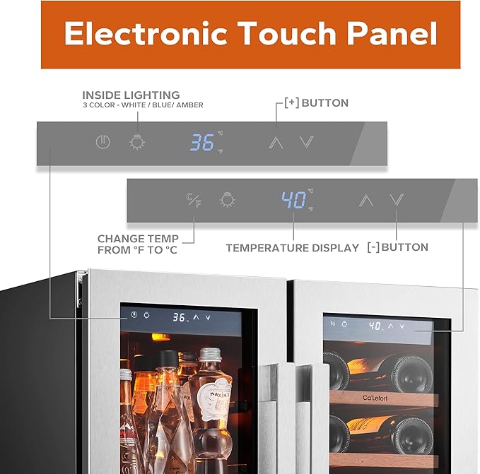 Ca'Lefort 24 Inch Wine and Beverage Refrigerator - 60 Can and 20 Bottle Wine Fridge Dual Zone 36-72째F, 3 LED Beverage Cooler Built in or Freestanding, Perfect for Home/Kitchen(4.10 cu.ft)