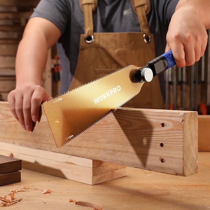 WORKPRO 8 Inch Japanese Pull Saw, Double-Edged Hand Saw for Wood Cutting with 7-9&18 TPI, SK5 Flexible Blade Flush Cut Saw with Non-Slip TPR Handle, Perfect Woodworking Tool Gift