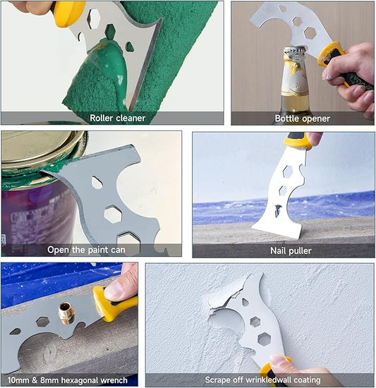 VOOMEY 5 in 1 Paint Brush Comb & 12-in-1 Putty Knife,Combination of Multifunctional Paint Scraper Tool and Brush Roller Cleaner Tool,Scraping,Cleaning Paint Roller