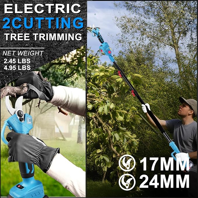 4-in-1 Electric Pole Saws Cordless 8 Inch & Electric Pruning Shears for Tree Trimming with 16FT Extension Pole & 2횞4.0Ah Battery Powered, Brushless Tree Trimmer Pole Saw Limb Branch Cutter Tree Pruner