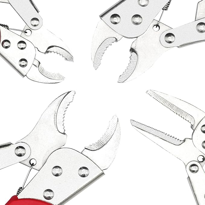 4pcs Lock Pliers Set Vice Grips Pliers Included 8.85 ", 7.48", 5.51 "Curved Jaw And 6.29" Nose Lock Wrench Set for Welding, Metal Bending & Woodworking - Ergonomic Handle