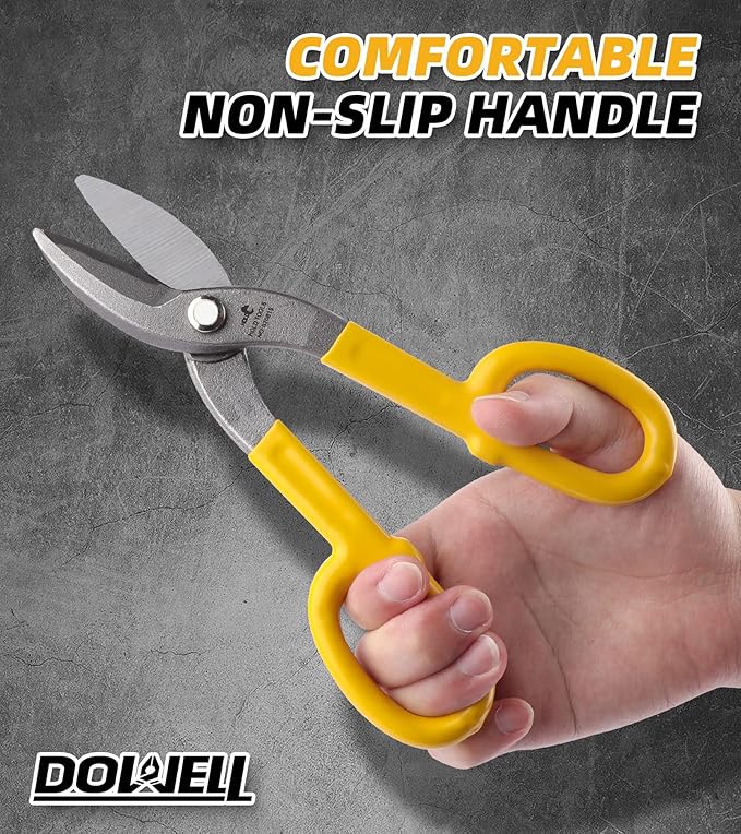 DOWELL 8??Tin Snips Metal Cutters with Flat Blade, with Comfortable Yellow Rubber Handle for DIY Handyman,Roofers, Mechanics, Homeowners