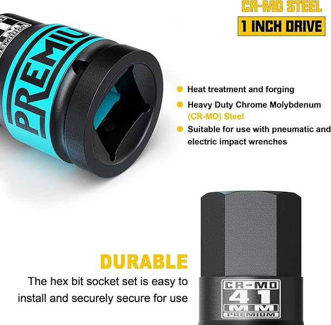 1" Drive H41 Impact Hex Bit Socket, 41 mm Allen Bit Socket, Metric, Cr-Mo Steel, Truck Repair and Equipment Maintenance