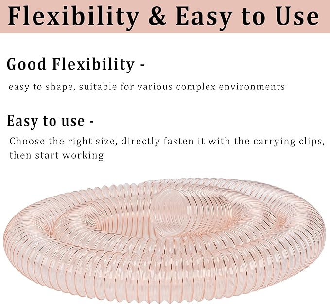 PU Dust Collection Hose 1-1/2??횞 20 ft Heavy Duty Clear Flexible Collector Hose Reinforced with Spiral Steel Wire for Dust Collection Systems Fume Debris Band Saw Jointer Wood Shop (PU Durable Type)