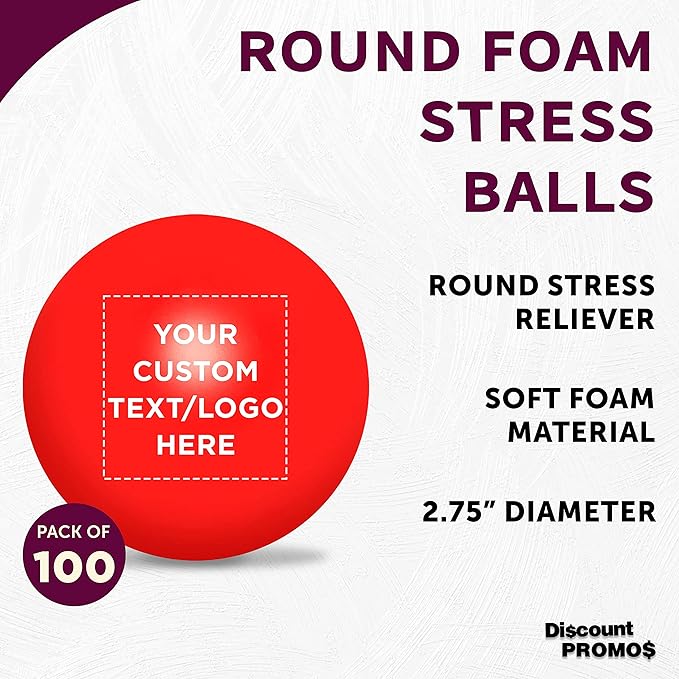 Custom Stress Balls for Adults, 100 Pack, Personalized Text, Logo, Hand Exercise, Perfect for Your Desk, Office, or Home, Red