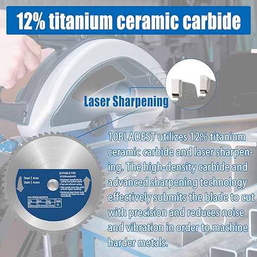 10 Inch Metal Cutting Saw Blade,Replacement for Evolution 10BLADEST Blade for Cutting Mild Steel and Ferrous Metals,52 Teeth,1 Inch Arbor,Compatible with Evolution Rage3,Rage3 DB Miter Saw