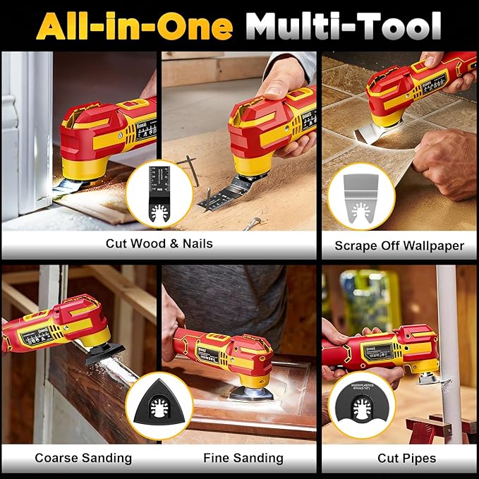 Cordless Oscillating Multi-Tool Compatible with DeWalt 20V Battery(Tool Only), 6-Speed, 21,000 OPM Brushless Motor, 4.5째 Swing Angle, Side Battery Layout, LED Light, for Sanding/Cutting/Scraping