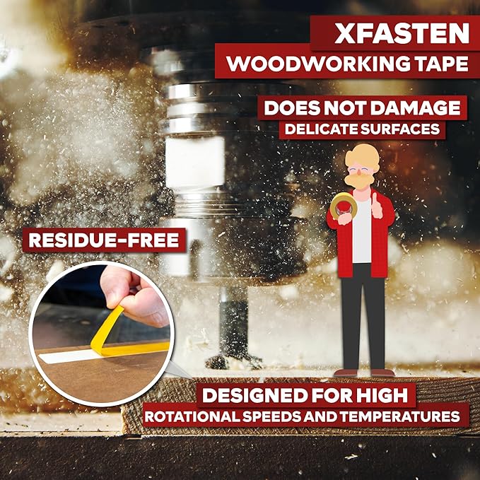 XFasten Double Sided Woodworking Tape 1 Inch x 108 Feet (3-Pack), Residue-Free, Removable Double Sided Woodworking Masking Tape for Wood Template, Mounting Boards MDF Edge Banding, Routing, Anchoring