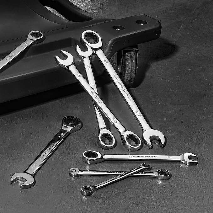 DURATECH 9/16" Ratcheting Combination Wrench, SAE, 72-Tooth, 12-Point, CR-V Constructed with Mirror Polish
