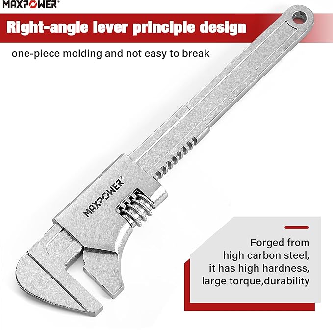 MAXPOWER 14 1/2" Automotive Wrench, Wide Jaw Opening 3.5", Adjustable Auto Wrench for Automobiles Construction, Machine Maintenance and Home Repairs