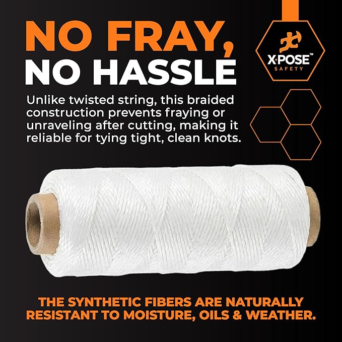 Xpose Safety White Mason Line String ??#18 Braided Nylon Twine ??275 Ft Durable Construction Line for Masonry Tools, String Level, Landscaping, and Gardening Pack of 2
