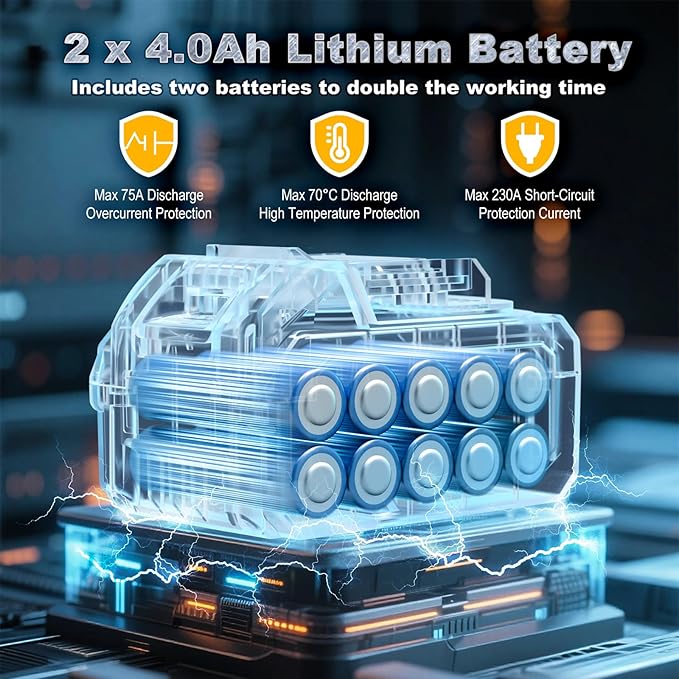 Cordless Impact Driver 2655In-lbs(300N쨌m) - 21V 1/4" Hex Chuck Brushless Hand Impact Driver With & 2 x 4.0Ah Battery & Charger & 14 x Sockets Set & 10 x Screwdriver Bit for Home Projects & DIY