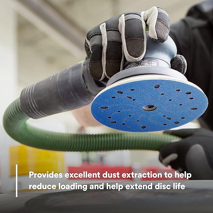 3M Hookit Blue Abrasive Discs 36157, Multi-Hole, 5 in, 80+ Grade, Pack of 50, Virtually Dust-Free, for Auto Sanding, Body Repair, Featheredging, Primer Sanding, Paint Preparation, E-Coat Sanding