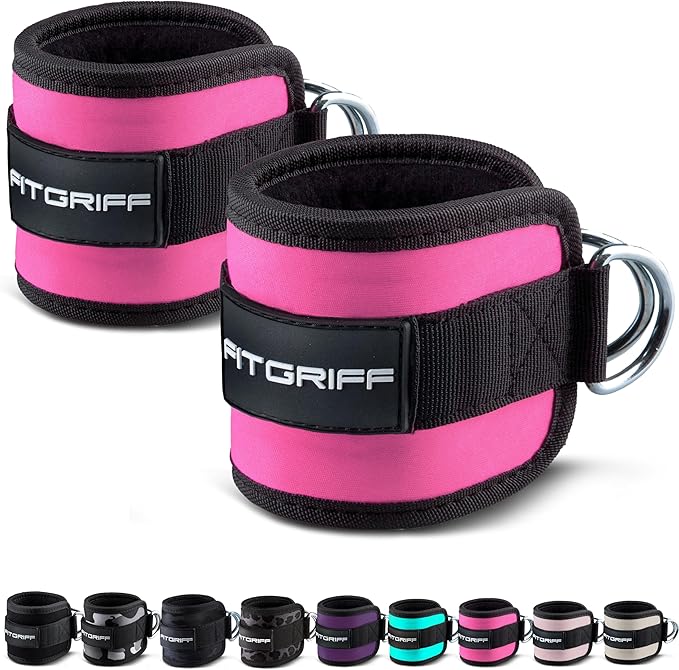 Fitgriff짰 Ankle Straps V1 for Cable Machine (2 Pieces) - Gym Workout Equipment - Leg Pulley Attachment, Kickback Straps