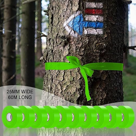 10 Pack Green Flagging Tape, Non-Adhesive Plastic Ribbon Neon Marking Roll,1inch*2000ft, Marking Tape for Tree Marking, Hunting, Boundaries and Hazardous Areas,Trail Marking