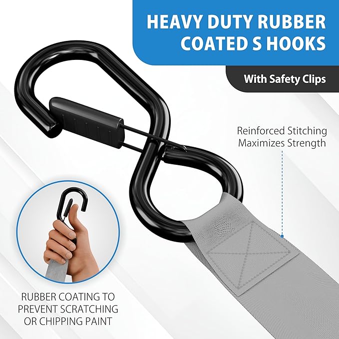 HandT USA Based Retractable Ratchet Straps (4PK) 1in x 6ft - 1,500lb Break Strength, Heavy Duty Automatic Ratchet Straps Self Retractable Tie Down, Push Button Retracting Truck Trailer Cargo | Gray