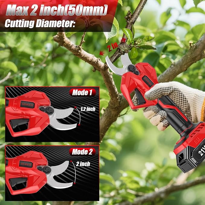 Electric Pruning Shears竊? inch (50mm) Cutting Diameter Electric Pruner with LCD Display 2 * 2.0Ah Batteries Brushless Cordless Garden Shears for Branch,Fruit,Yard and Tree Trimming