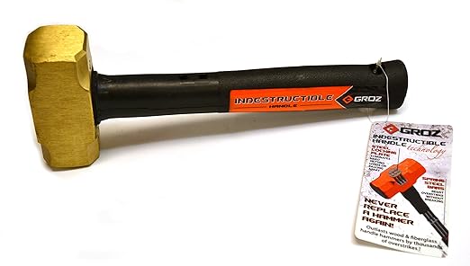 Groz 34702 12" Indestructible Brass Striking Hammer, 4 lb