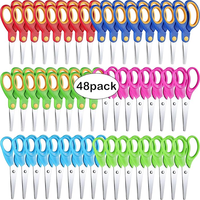 Reginary 48 Pcs Kids Scissors Bulk 5 Inch Student Children Blunt Tip Safety Scissors Multipurpose Rounded Tip for Office Home School Craft Supplies, Multicolor