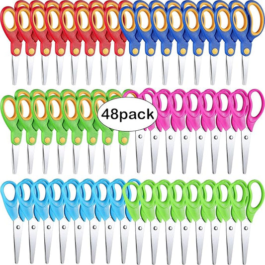 Reginary 48 Pcs Kids Scissors Bulk 5 Inch Student Children Blunt Tip Safety Scissors Multipurpose Rounded Tip for Office Home School Craft Supplies, Multicolor