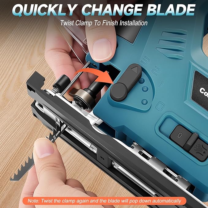 Cordless Jig Saw with 4000mAh Battery, Cordless Jigsaw Tool for Ma-kita 18V Battery, with 7 Blades, Dust Tube, 0°-45° Bevel Cuts & 4 Orbital Setting, LED Light, for Wood PVC Metal Cutting
