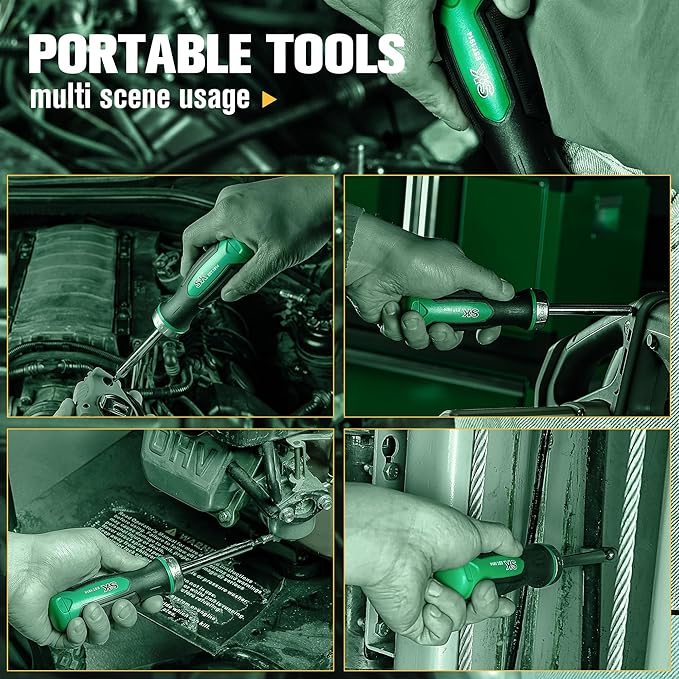 SK 7-in-1 Ratcheting Screwdriver, 216-P, 6 Bits (Phillips, Star, Slotted), 1 Nut Driver Size (1/4 Inch), S2 Steel, SureGrip Handle