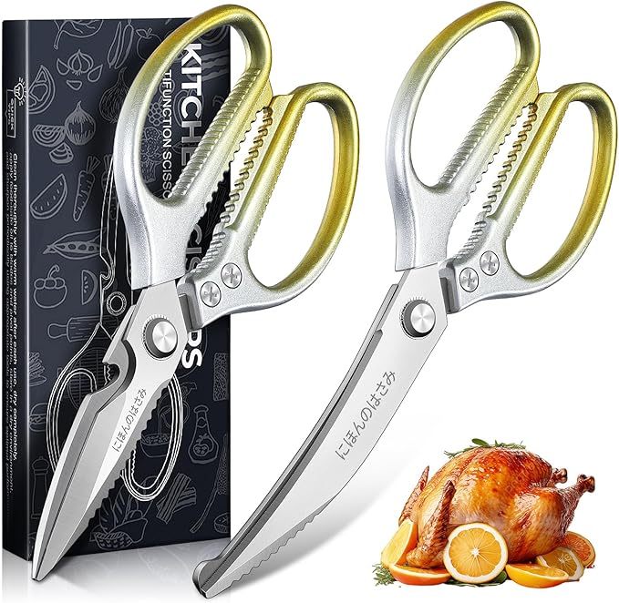 TIJERAS Kitchen Scissors Set Gold - Stainless Steel Kitchen Shear, Sharp Meat Scissors, Heavy Duty Poultry Shears, Japanese Cooking Scissor for Food, Chicken, and Turkey, Christmas Gifts for Men Women