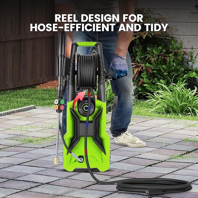 5000 PSI Adjustable Pressure Cleaner, 2025 New Power Cleaner Pressure Adjustable (2500PSI-5000PSI) with 33ft Pressure Hose, 4 Nozzle and Detergent Tank for Cars, Upgraded Green