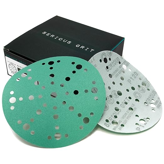 Serious Grit - 6-Inch 49-Hole 120 Grit Sanding Discs - Heavy-Duty Hook & Loop Film Discs - Sandpaper for Random Orbital Sanders - 50 Pack Box