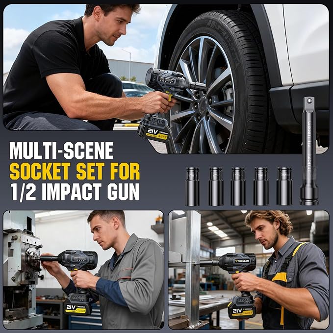 1328Ft-lbs (1800N.m) Impact Wrench Cordless, 1/2" Brushless High Torque Impact Gun, 4-Speed Power Impact Wrenches with 2 X 4000mAh Batteries & Full Accessory Kit for Mechanics/Car Repair
