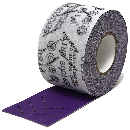 Serious Grit 180 Grit Hook & Loop Ceramic Sandpaper Roll - 70mm x 12m Multi-Hole Dustless Abrasive Roll for Automotive, Wood, and Metal Sanding - Ideal for Body Repair and Paint Preparation