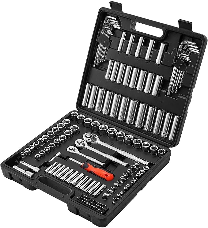 149-Piece Socket & Ratchet Set,1/2",3/8" & 1/4",SAE and Metric,Deep and Shallow,CR-V Alloy Steel with High Torque Ratchet & Case,Complete Mechanic Tool Kit for Auto Repair & DIY