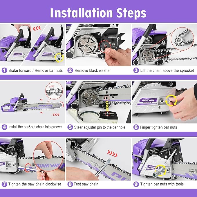 63cc Gas Chainsaws 20 Inch Bar Power Chain Saws, Gas Powered Chainsaw 2 Stroke Handed Petrol Gasoline Chain Saw for Cutting Wood Outdoor Garden Farm Home Use with Tool Kit(63ACK)