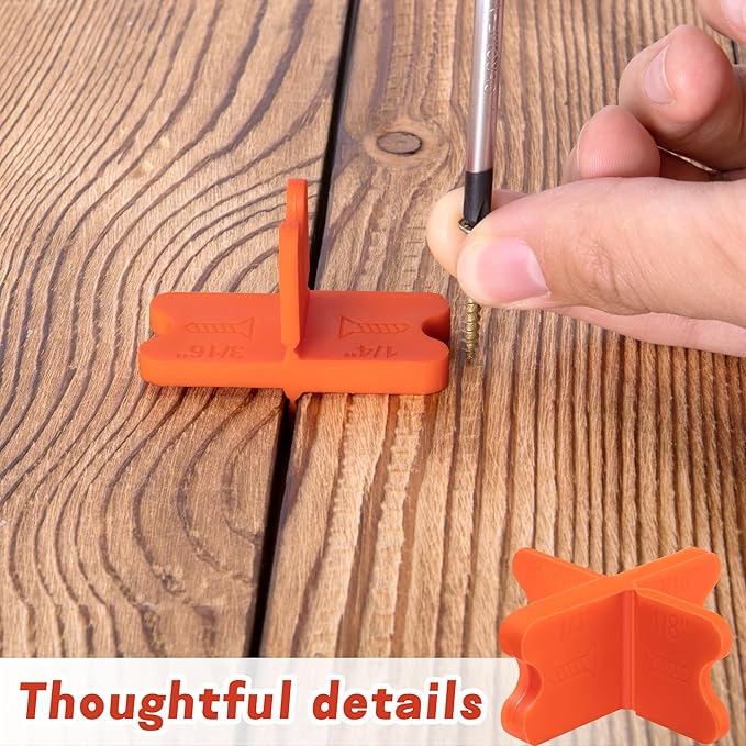 8 Pcs ABS Deck Spacer Tool,4 Thicknesses Deck Board Spacers(1/16", 1/8", 3/16", 1/4"),Orange Deck Spacers Assorted for Pressure Treated Composite Decking